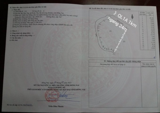 Bán đất tại đường số 5, ấp Cẩm Tân, Xuân Tân, Long Khánh,  Đồng Nai diện tích 1700m2  giá 1,4 tỷ