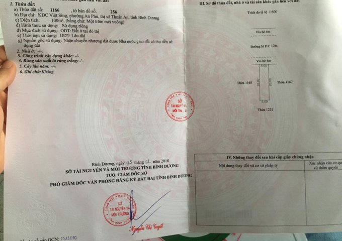 Bán nhà mặt tiền đường D1 KDC Việt - Sing, Thuận An, 5x20m, giá 4 tỷ 800tr