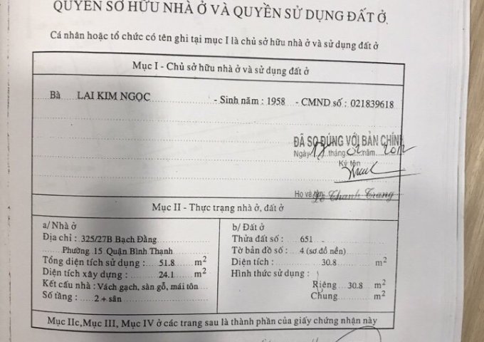 Bán nhà 325/27B Bạch Đằng (3 x 10m) nở hậu, 1 trệt, 1 lầu. Giá 2.75 tỷ