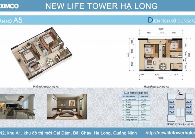Bán căn hộ 2 phòng ngủ tầng 23 căn số 8 toà B chung cư Newlife Tower Hạ Long