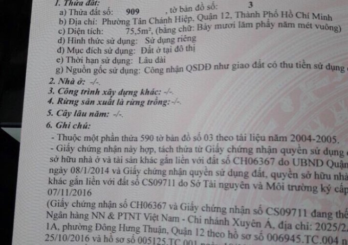 Bán đất đường Nguyễn Ảnh Thủ, hẻm 885, phường Tân Chánh Hiệp, quận 12