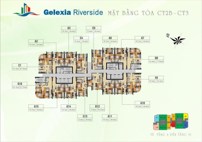 CC bán gấp Gelexia Riverside 885 Tam Trinh, 1805-CT2B(69,4m), 1604-CT2A(70,9m), 1,2 tỷ. 0904696118
