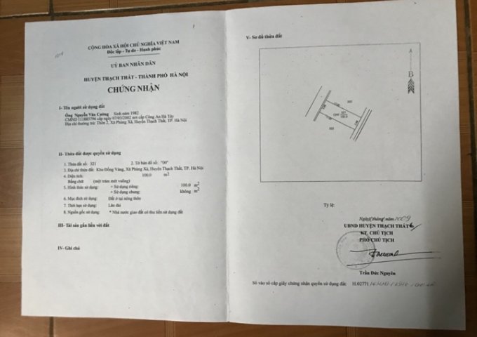 Bán đất tại Đường Đồng Vàng, Thạch Thất,  Hà Nội diện tích 100m2  giá 47 Triệu/m²