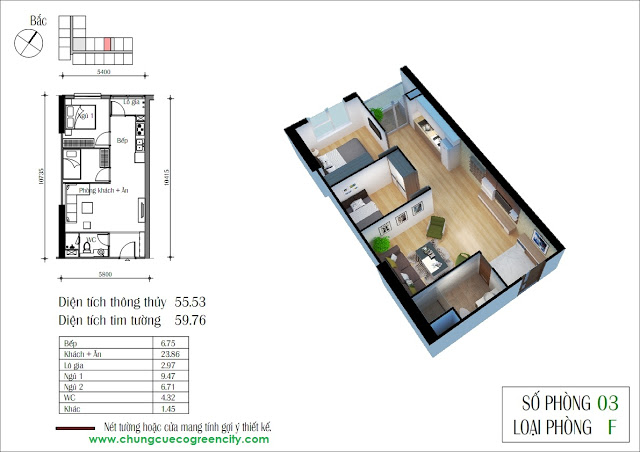 Bán căn 59.84m2, 2 phòng ngủ, giá 1.6 tỷ tòa CT3 chung cư Eco Green City Nguyễn Xiển.
