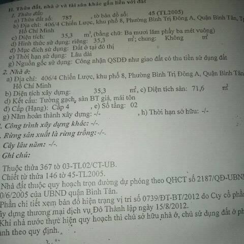Bán nhà chính chủ 406/4 đường Ấp Chiến Lược, Bình Tân, Hồ Chí Minh