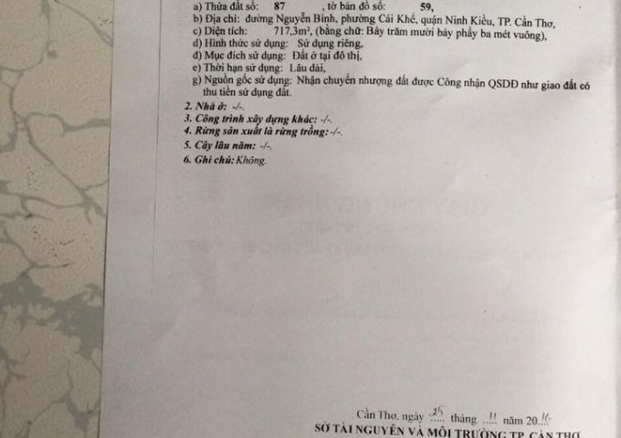 Bán nền mặt tiền đường Nguyễn Bình Phường Cái Khế, Quận Ninh Kiều Cần Thơ...