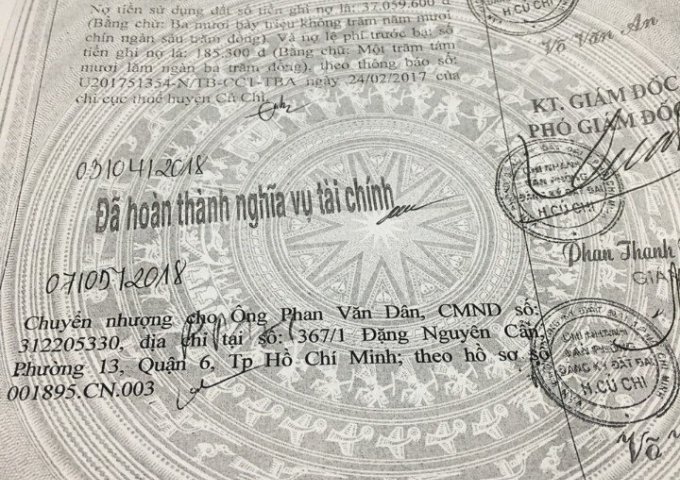 Bán gấp đất mặt tiền đường nhựa Võ Thị Bàng X. Phú Mỹ Hưng Củ Chi DT: 238,5 m2 (thổ cư 100%) SHR
