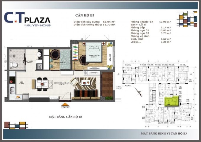 căn hộ chung cư tại Dự án C.T Plaza Nguyên Hồng, Gò Vấp,  Hồ Chí Minh diện tích 52m2  giá 31 Triệu/m²