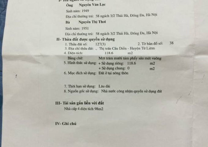 Chính chủ bán nhà số 5, ngõ 102 ngách 2 phố Nguyễn Đổng Chi, Cầu Diễn, 119m2, giá 7.198 tỷ.