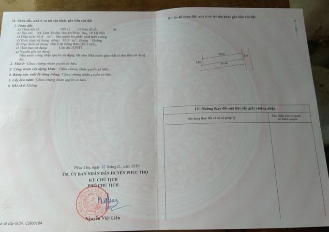 Bán nhà đất ở thôn Ngoại, xã Tam Thuấn, huyện Phúc Thọ, Hà Nội, giá 800 triệu 