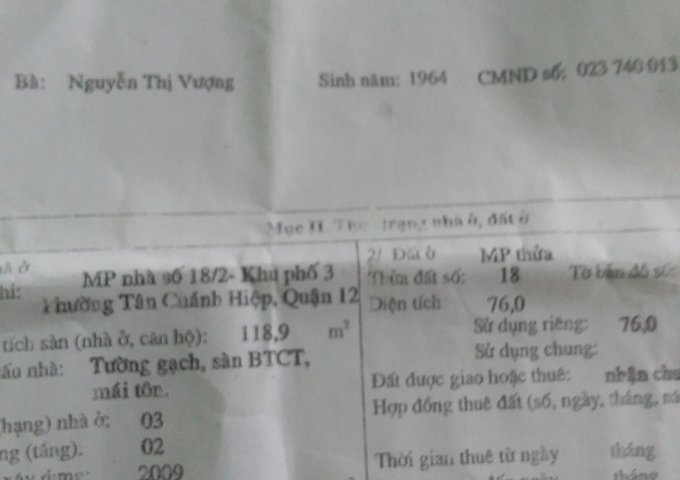 Bán nhà mặt tiền TCH35, phường Tân Chánh Hiệp, Quận 12