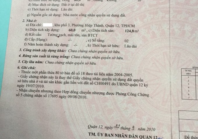 Bán nhà MẶT TIỀN  đường HT12, phường Hiệp Thành, quận 12