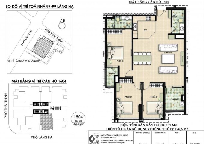 Bán căn hộ 3 phòng ngủ, tầng đẹp, 126m2 tại Petrowaco 97- 99 Láng Hạ