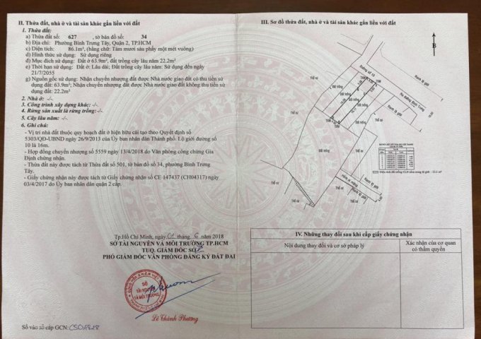 Cần tiền bán gấp 84m2 đất Bình Trưng Tây, Q2, sổ đỏ riêng, 1.05 tỷ, MT 16m