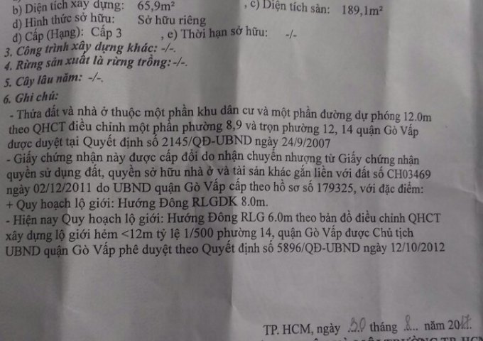 Nhà bán 105/45/14 đường 59, phường 14, quận Gò Vấp.