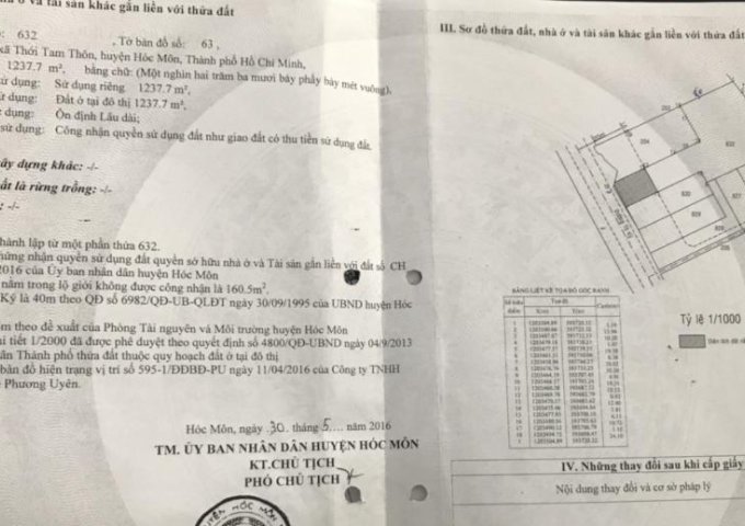 Bán 1237m2 đất thổ cư MT Tô Ký, Hóc Môn, Giá 28,45 tỷ, MT 24m, LH 0939813696 Hiền