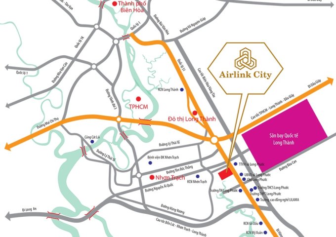 Bán đất mặt tiền QL51 tại dự án Airlink City, Long Thành, Đồng Nai, DT 100m2, giá 7.5 triệu/m2
