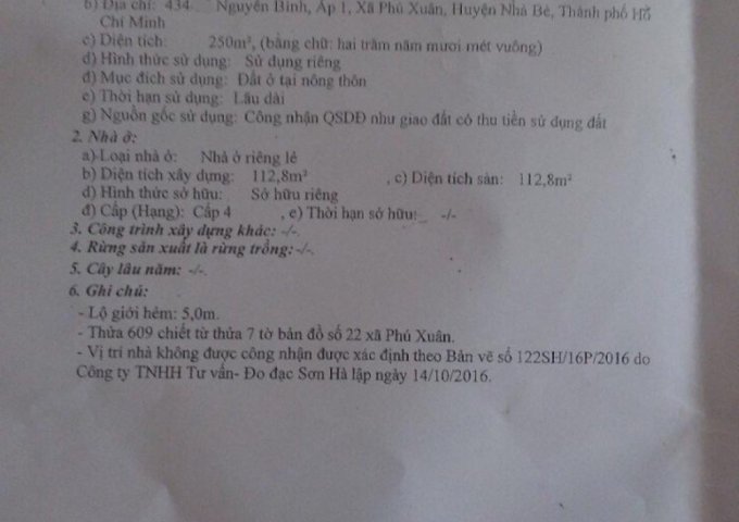 Bán lô đất mặt tiền hẻm 6m hẻm 434 Nguyễn Bình, thị trấn Nhà Bè
