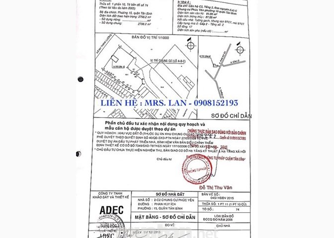 CHÍNH CHỦ BÁN CĂN HỘ CHUNG CƯ PHÚC YÊN - Q. TÂN BÌNH - GIÁ TỐT