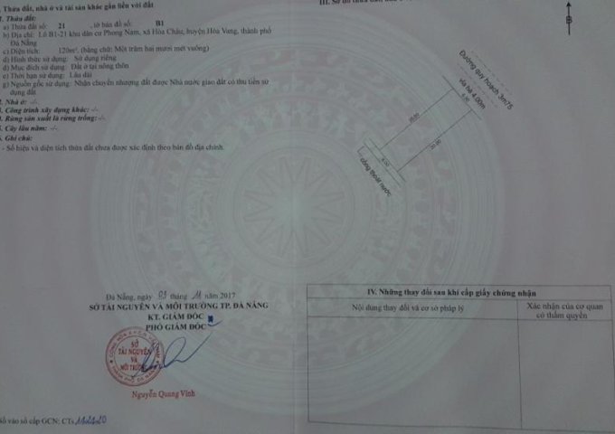 Cần bán đất lô B1- 21 khu tái định cư Phong Nam, Hòa Châu, Huyện Hòa Vang, TP. Đà Nẵng