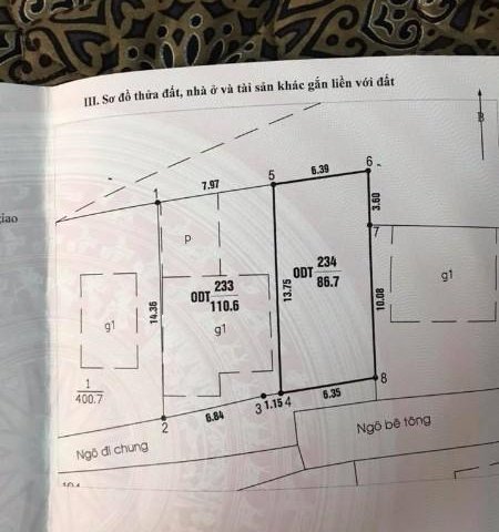 Bán đất ngõ 5 Dốc Giao Thông, Cột 8, P. Hồng Hà, DT: 86.7m2, MT: 6.35m, hướng Nam