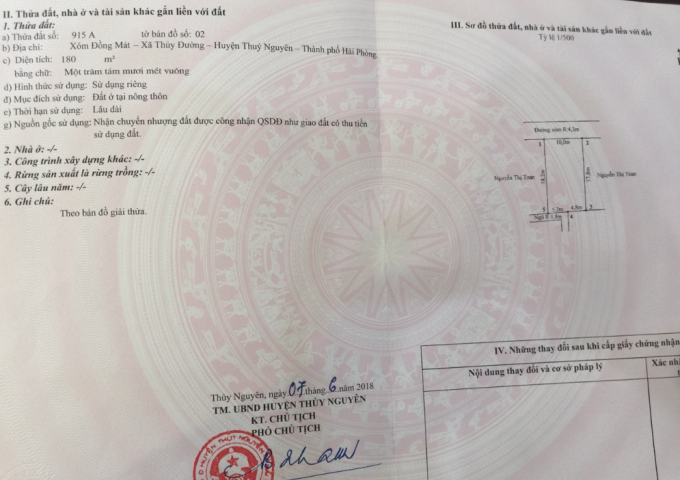 Bán đất xóm Đồng Mát, xã Thủy Đường, Thủy Nguyên, Hải Phòng