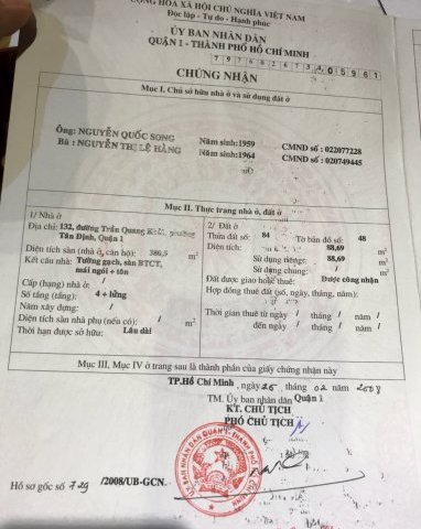 Bán nhà mặt tiền đường Trần Quang Khải, Tân Định, Quận 1. Liên hệ ngay: 0934.574.836