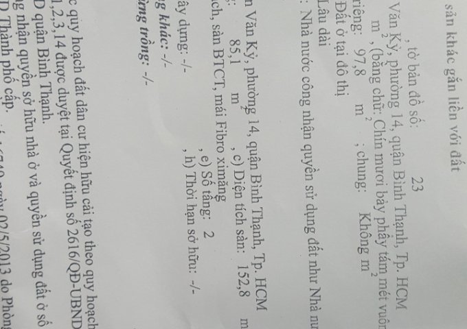 Tôi cần tiền bán gấp căn nhà 136/7 Trần Văn Kỷ, phường 14, Quận Bình Thạnh, TP HCM.