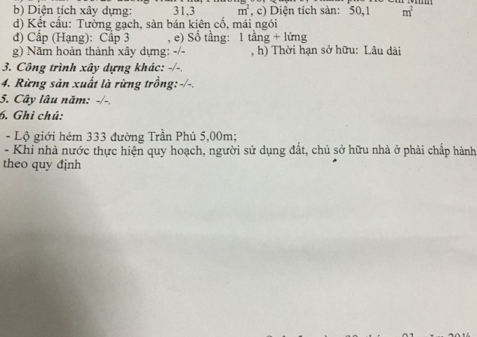 Bán nhà hẻm 4m 333/23 Trần Phú, P8, Q5. Giá 4.25 tỷ, HHMG 1%