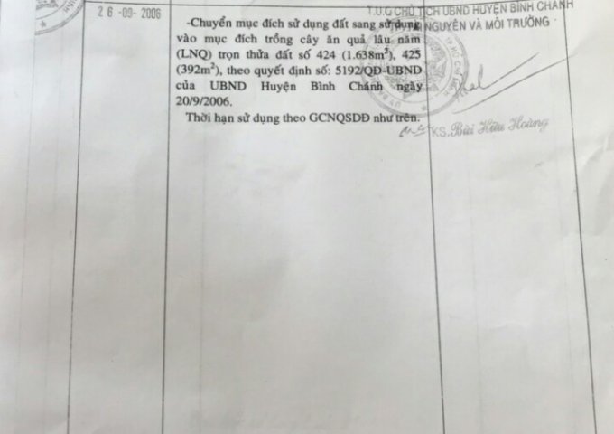 Chính chủ bán 2030m2 đất tại C1/29 Ấp 3 Xã Hưng Long, Bình Chánh, giá 7tr/m2, LH: 0908998390