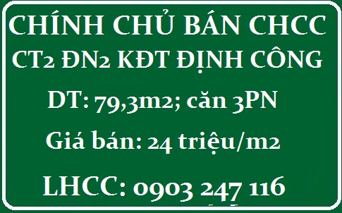 Bán CHCC CT2 ĐN2 KĐT Định Công, 24tr/m2; 0903247116