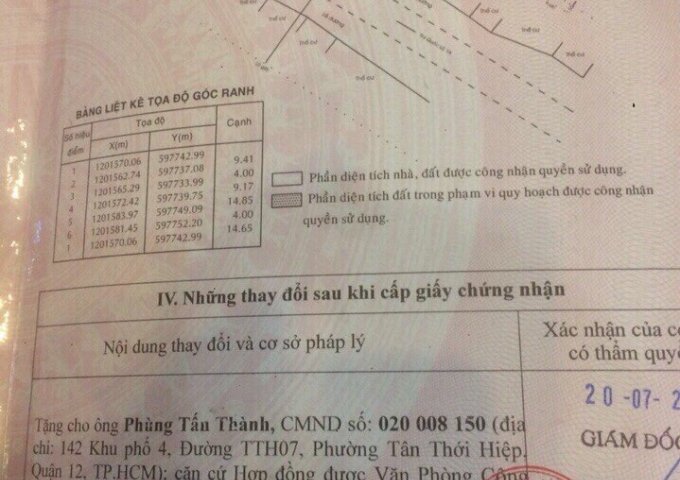 Bán nhà mặt tiền Tân Thới Hiệp 07, phường Tân Thới Hiệp, quận 12.