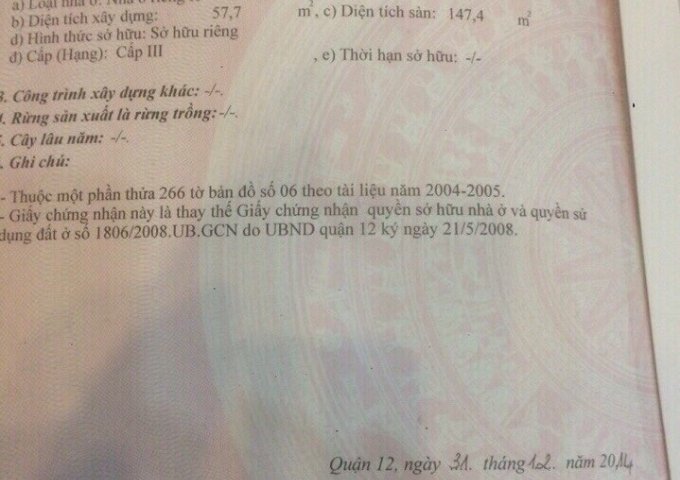 Bán nhà mặt tiền Tân Thới Hiệp 07, phường Tân Thới Hiệp, quận 12.