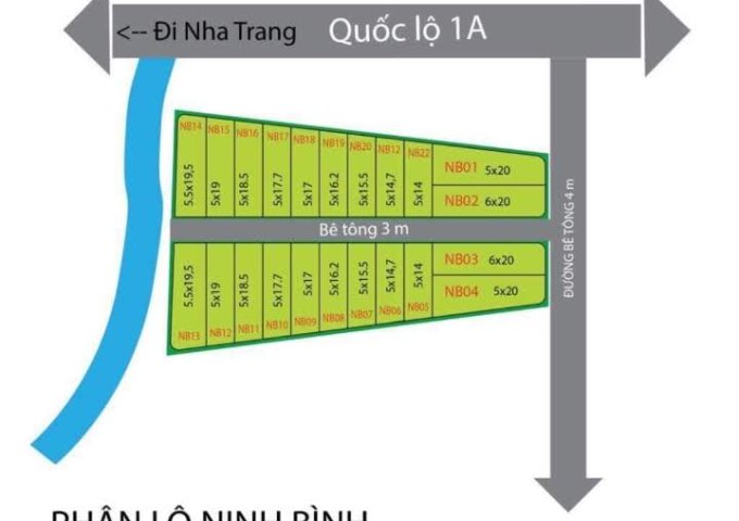 Bán đất tại Đường Quốc lộ 1A thuộc Ninh Bình, Thị xã Ninh Hòa, Tỉnh Khánh Hòa diện tích 100m2 giá chỉ 400 Triệu.