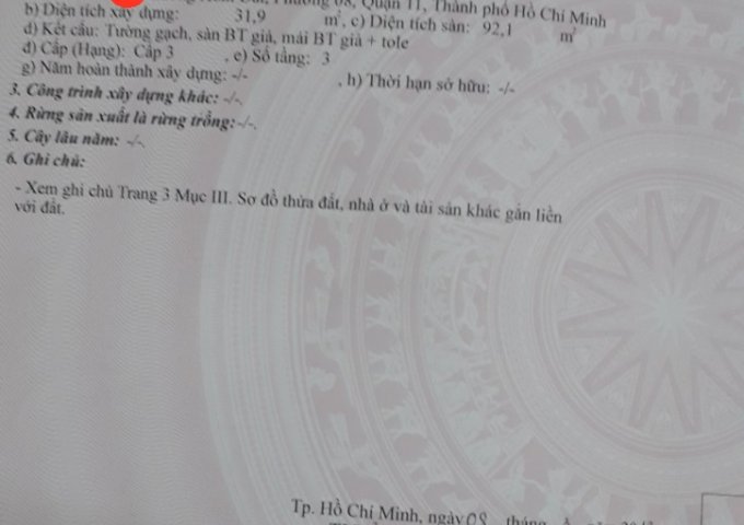 Bán nhà hẻm 76/ Xóm Đất, P8, Q11, DT 3,2x12m, trệt, 2 lầu đúc, giá 5.2 tỷ