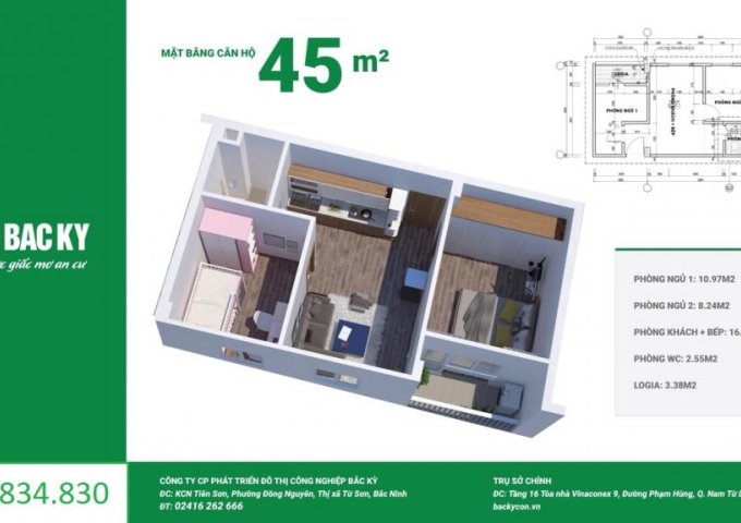 bán gấp căn hộ chung cư nhà ở xã hội Bắc kỳ yên phong, diện tích:45m2 