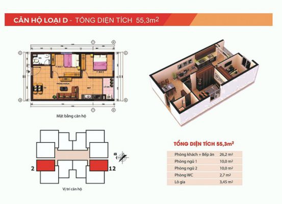 Còn 3 căn hộ chung cư TBCO Riverside, 55m2, 700 triệu