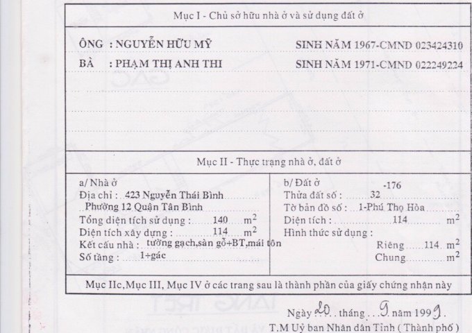 Bán gấp mặt tiền 423 Nguyễn Thái Bình, P4, Tân Bình