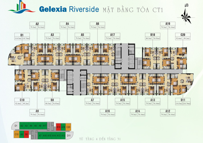 Bán gấp Gelexia Riverside 885 Tam Trinh, căn 15 12 CT1, 76 m2, 18tr/m2. Anh Hải: 0971864816