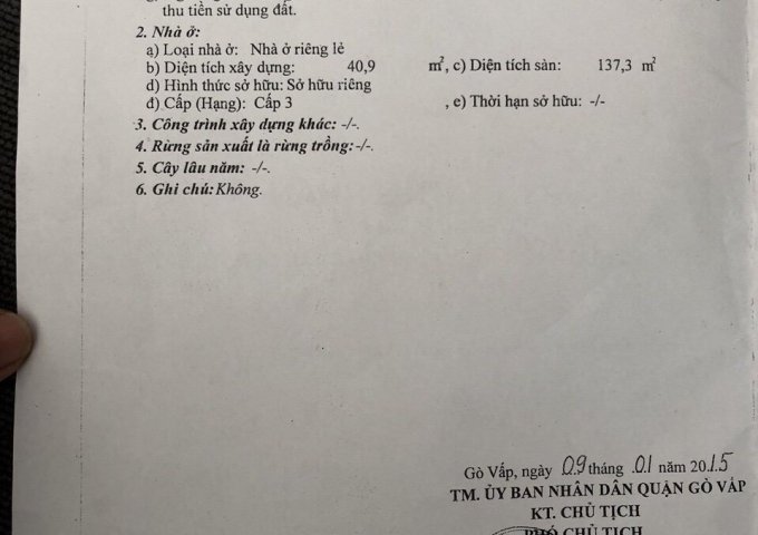 Bán gấp nhà địa chỉ 457/16 Lê Văn Thọ - P9 - Gò Vấp