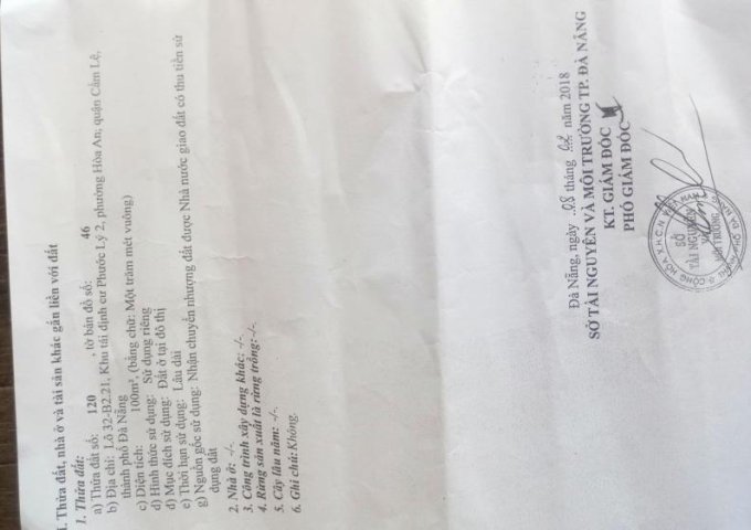 Cần Bán Lô Đất Đẹp Khu Phước Lý 2, Cẩm Lệ, Đà Nẵng.