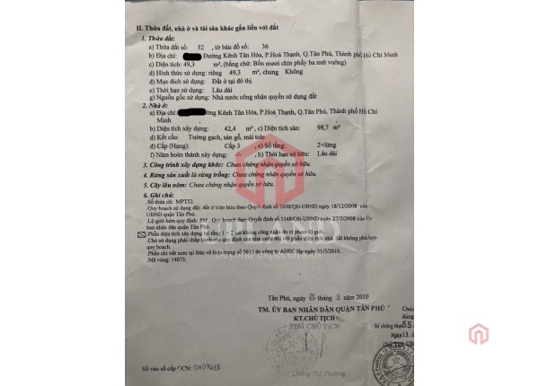 Bán nhà 311/ Kênh Tân Hóa, P.Hòa Thạnh, Tân Phú,DT 46m2, giá 4.55 tỷ