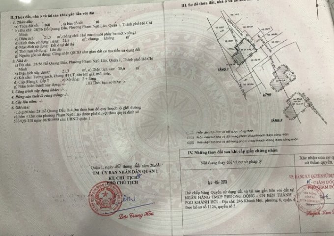 BÁN NHÀ 28/56 ĐỖ QUANG ĐẨU, PHƯỜNG PHẠM NGŨ LÃO, QUẬN 1 LH:0934016859