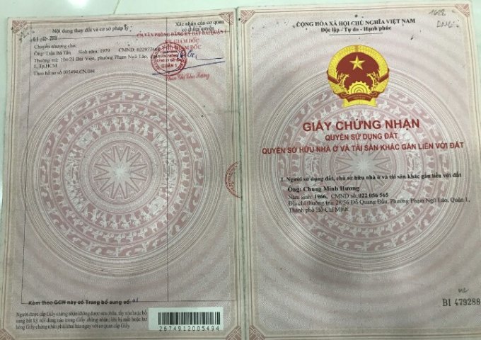 BÁN NHÀ 28/56 ĐỖ QUANG ĐẨU, PHƯỜNG PHẠM NGŨ LÃO, QUẬN 1 LH:0934016859