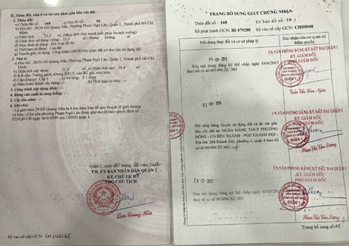 BÁN NHÀ 28/56 ĐỖ QUANG ĐẨU, PHƯỜNG PHẠM NGŨ LÃO, QUẬN 1 LH:0934016859