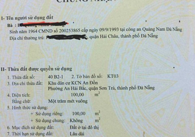 Bán đất mặt tiền 7m5 Hoàng Đức Lương, Sơn Trà, TP Đà Nẵng 