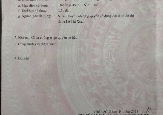 Bán 67m2 đất tại tổ dân phố số 5 Hòa Nghĩa, Dương Kinh, Hải Phòng. Giá 280 triệu