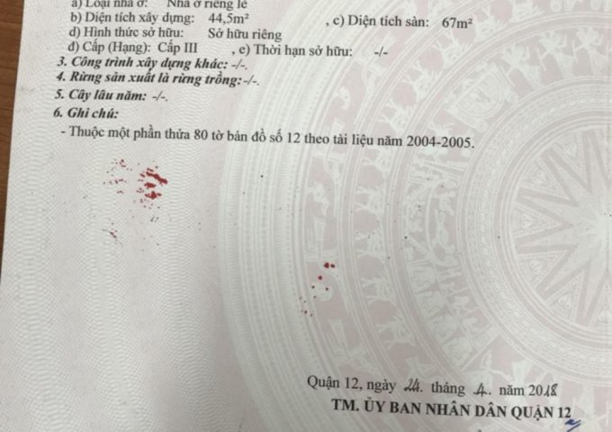 Bán nhà cấp bốn hẻm 3.5m đường HT13, phường Hiệp Thành, Quận 12.