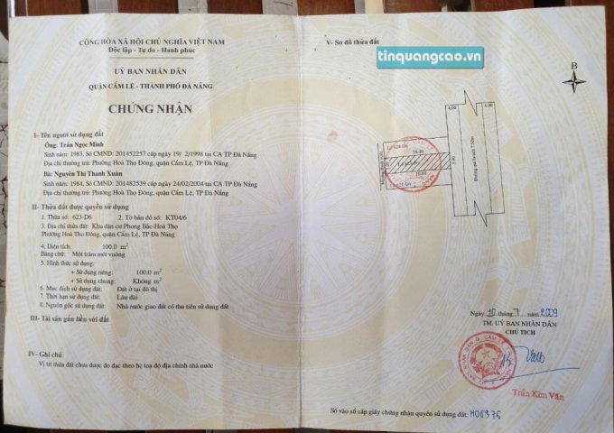 Bán đất mặt tiền đường Bùi Xương Tự, phường Hòa Thọ Đông, quận Cẩm Lệ