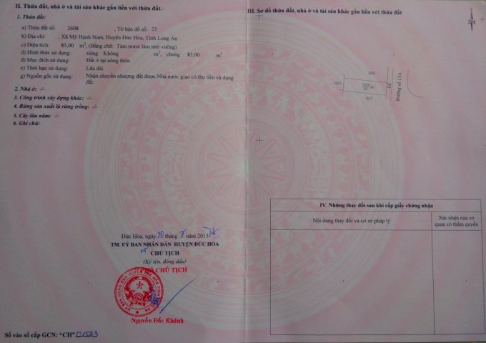 Bán đất thổ cư chính chủ (sổ hồng), KDC Mỹ Hạnh Hoàng Gia, Đức Hòa, Long An, 85m2, giá 1.05 tỷ 